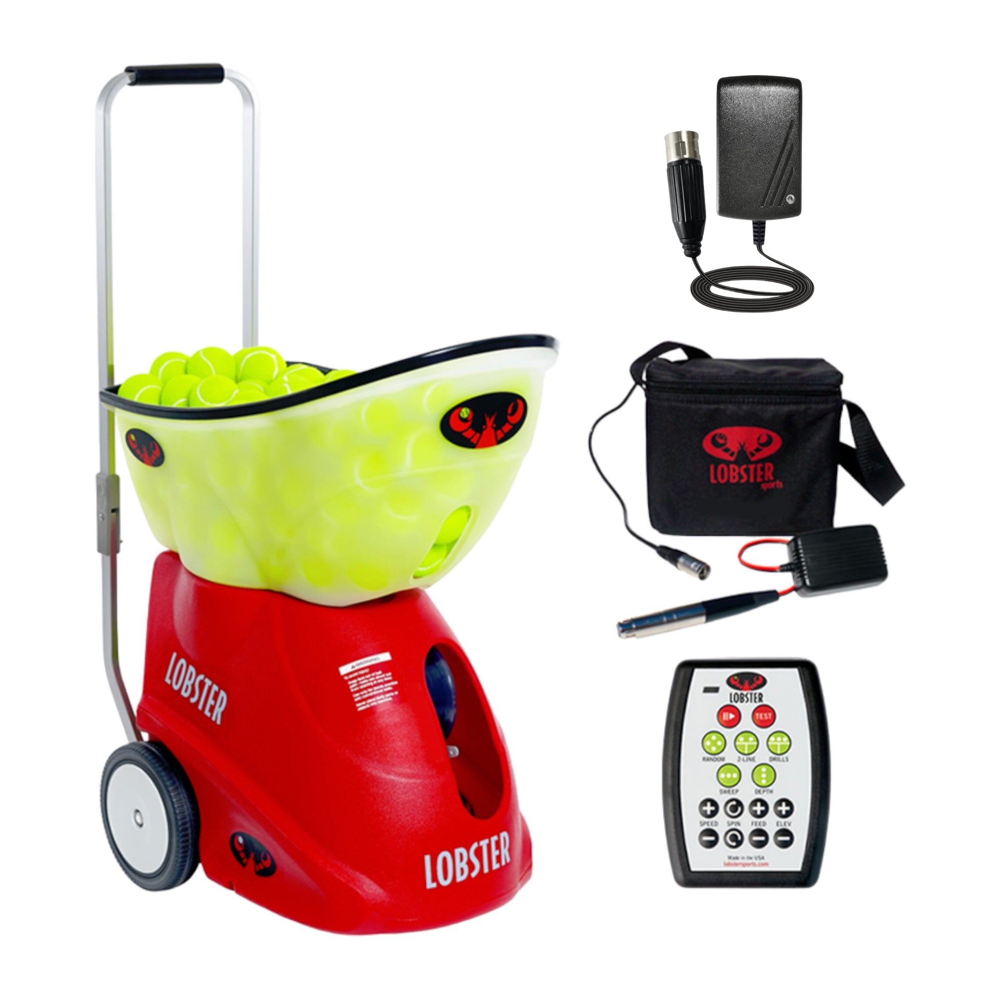 ELITE GRAND FIVE TENNIS BALL MACHINE REMOTE EXTERNAL BATTERY AND CHARGER
