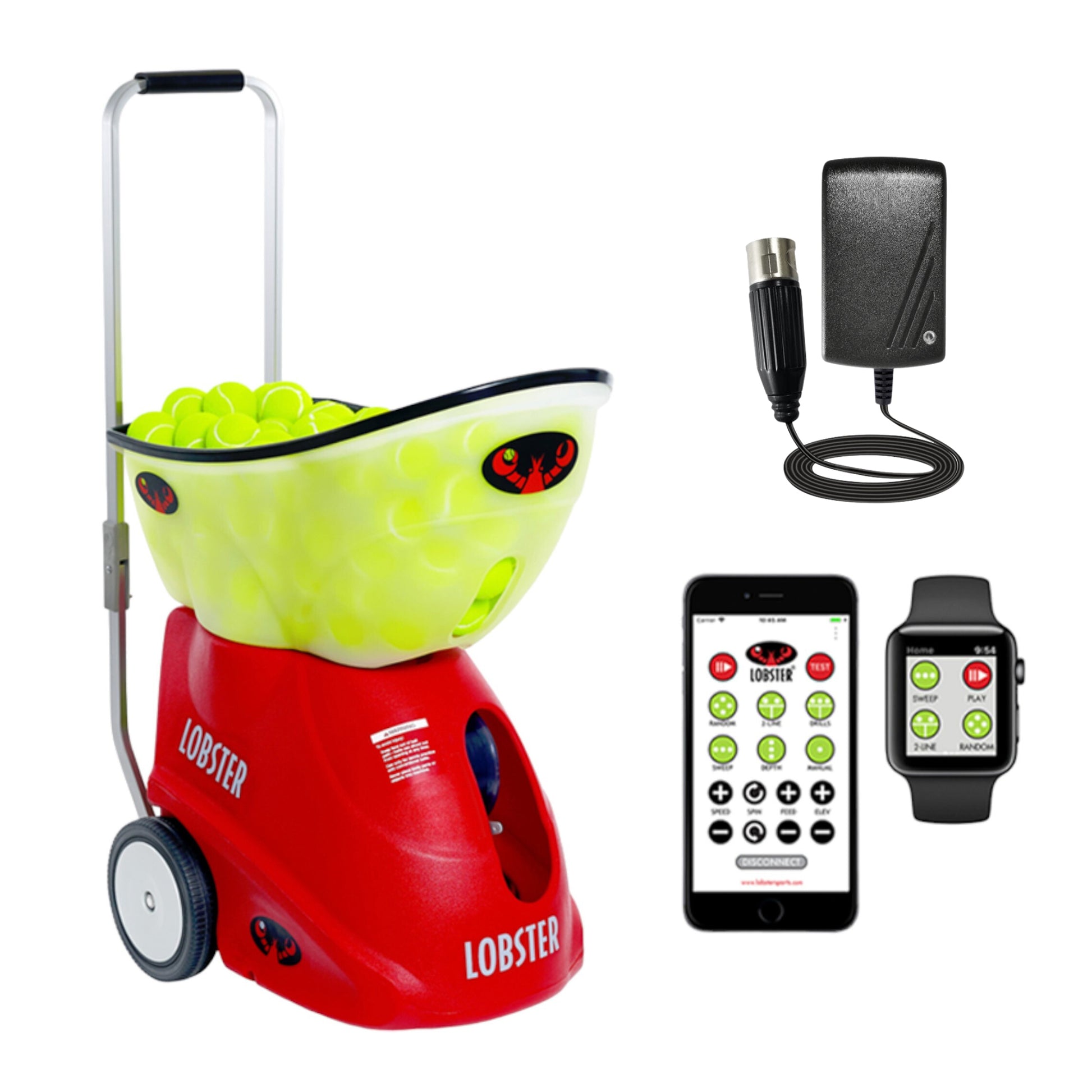 ELITE GRAND FIVE TENNIS BALL MACHINE WIFI APP AND CHARGER