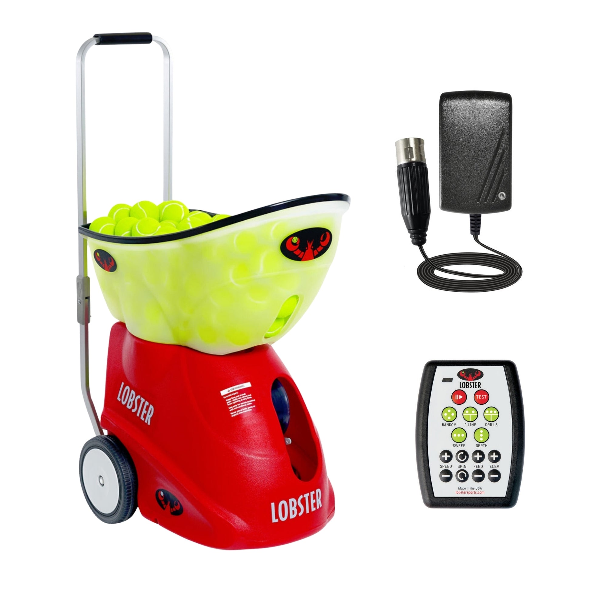 ELITE GRAND FIVE TENNIS BALL MACHINE WITH REMOTE AND POWER CHARGER