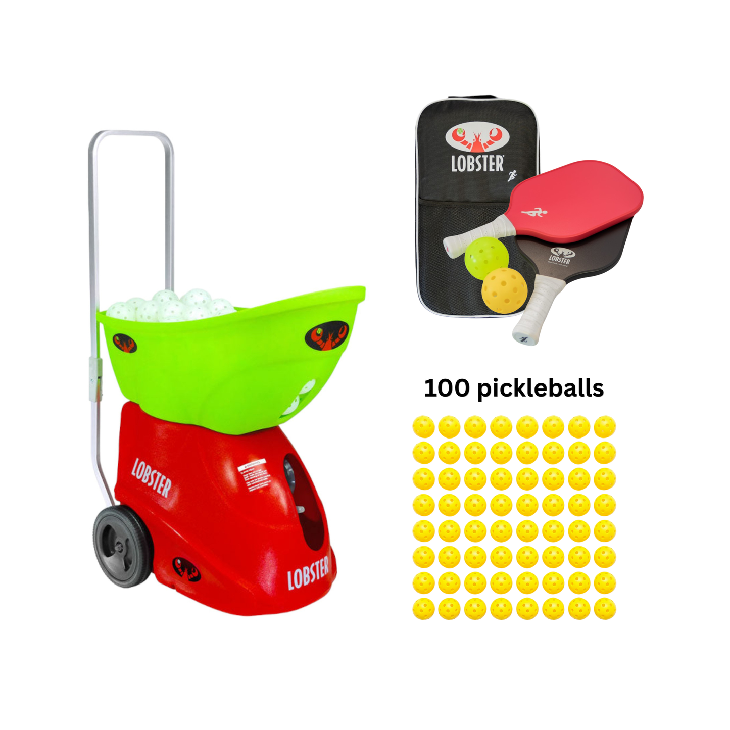 The pickle two bundle with lobster paddle set and 100 yellow pickleballs